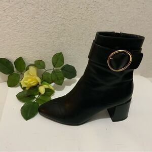 IDIFU Women Dressy Chunky Heel Ankle Boots Pointed Toe Metal Boots Size 8.5